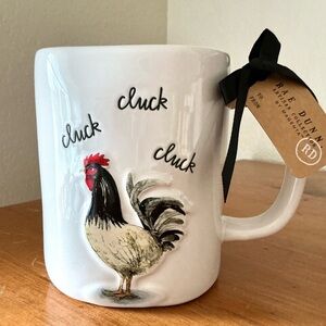 Rae Dunn White Ceramic Rooster Mug with Red Accents